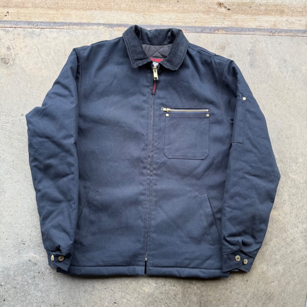 Vintage Tough Duck Mens Quilted Lined Canvas Work Jacket Navy Carhartt Style MT